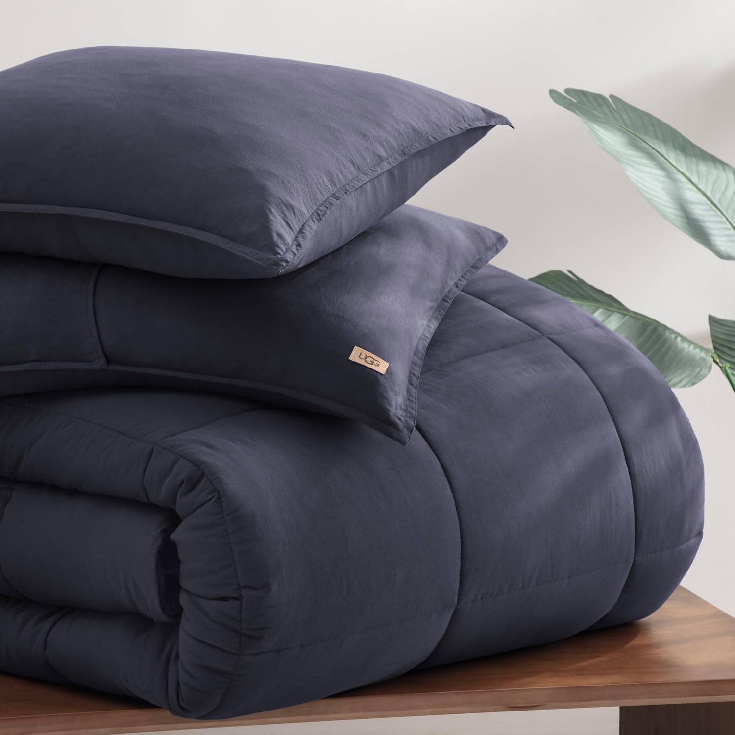 UGG Leonora Comforter Set with 2 Pillow Shams Lightweight Down Alternative Blanket Reversible Cozy Warm All Season Washable and Hypoallergenic Bedding Set, Full/Queen, Navy Blue