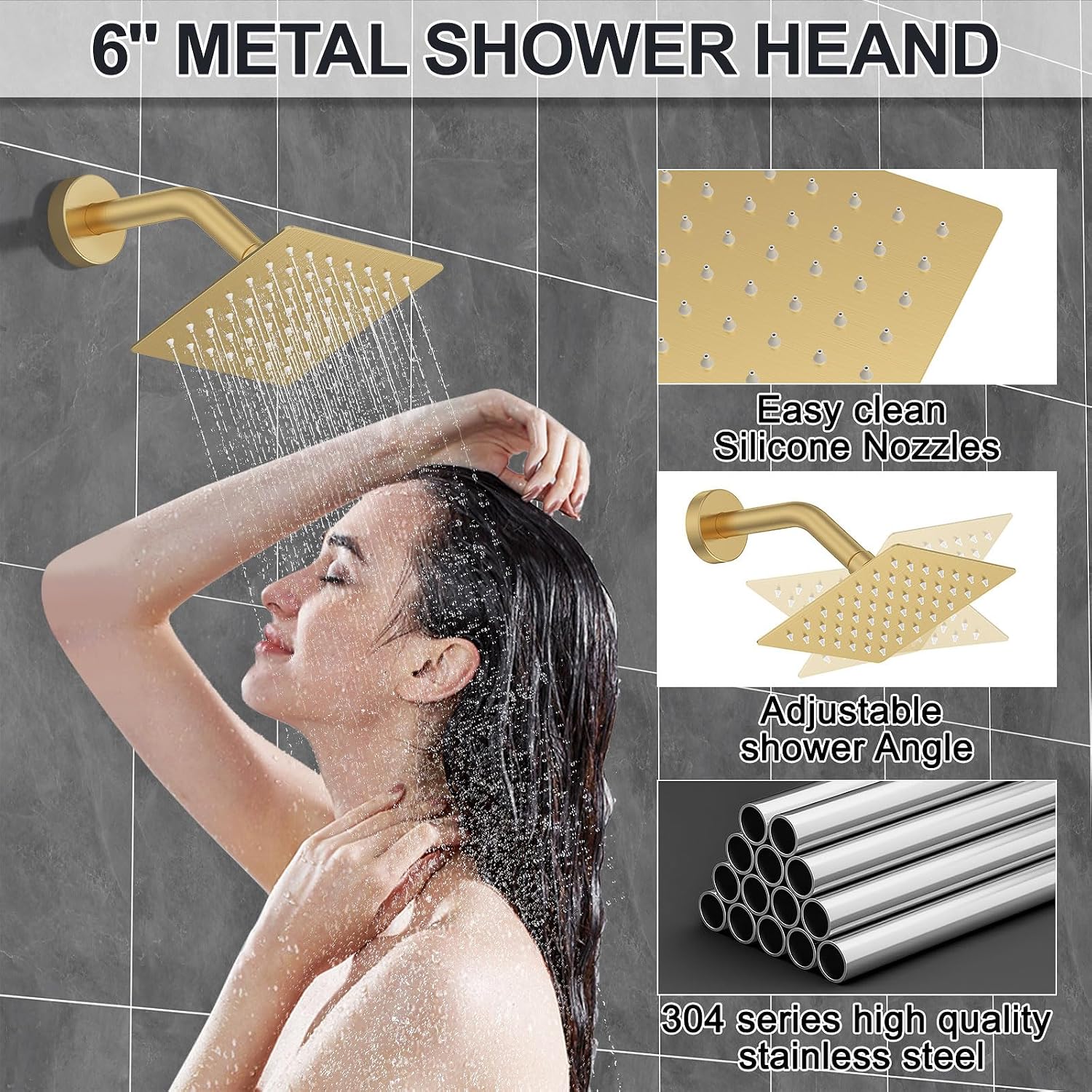 Iriber Bathtub Shower Faucet Set Brushed Gold,Push Button Diverter Shower System for 2 people with 2 in 1 Hand Shower, Dual Shower Head with handheld Wall Mount valve trim kit (cartridge Included)