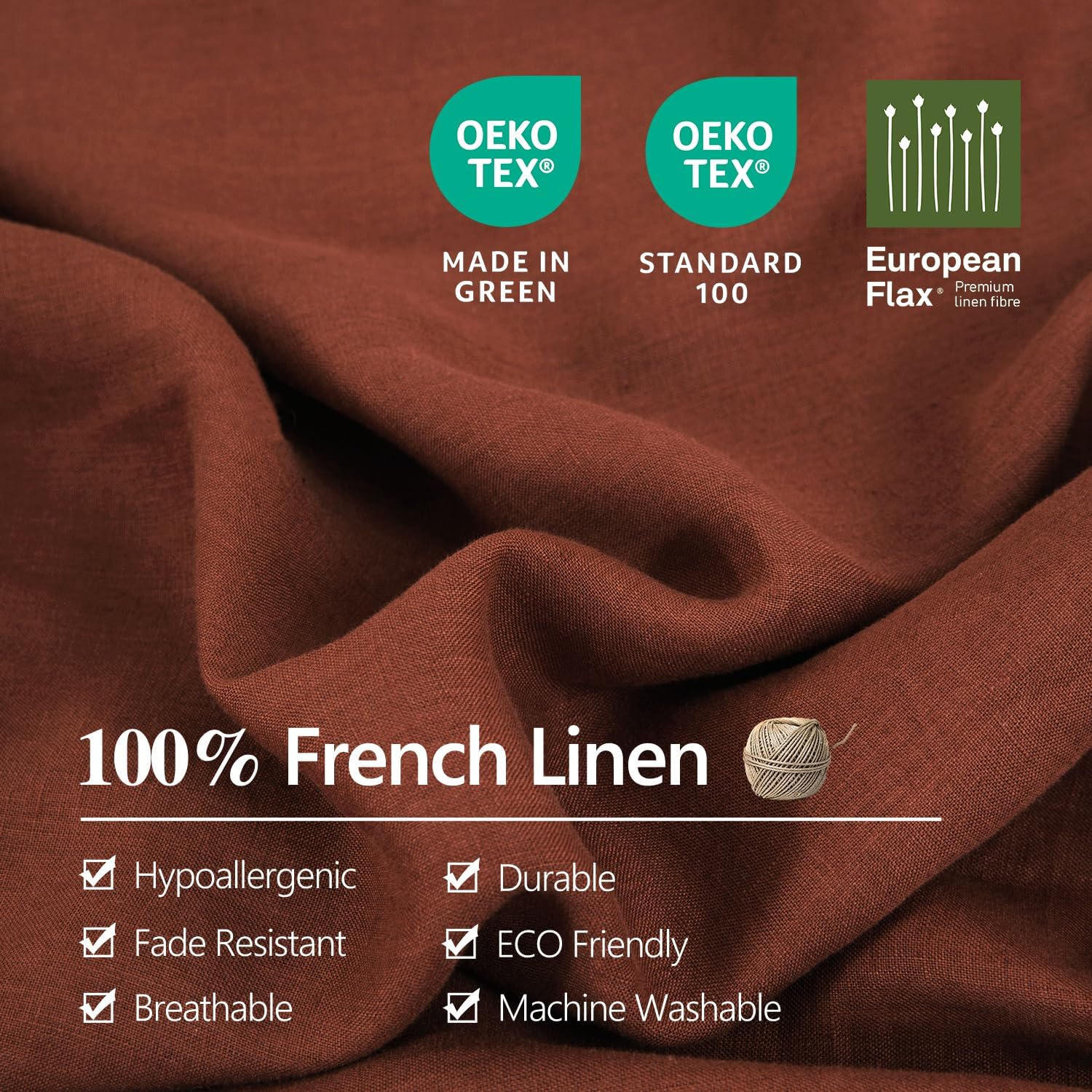 S VICTORY SYMBOL 100% Organic Linen Sheets Set Full Size-4 Pieces European Flax Linen Bed Sheets(1 Flat Sheet,1 Fitted Sheet,2 Pillowcases) GOTS Certified,Breathable Soft Durable-Burgundy