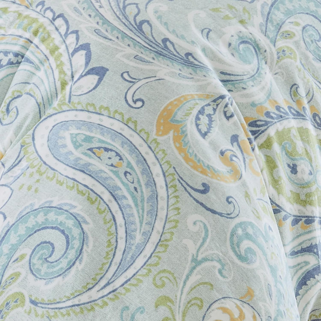 Levtex Home - Cortona Paisley Duvet Cover Set - King Duvet Cover (106 x 94in.) + Two King Pillow Cases (36 x 20in.) - Paisley - Green, Yellow, Blue, and White - Cotton