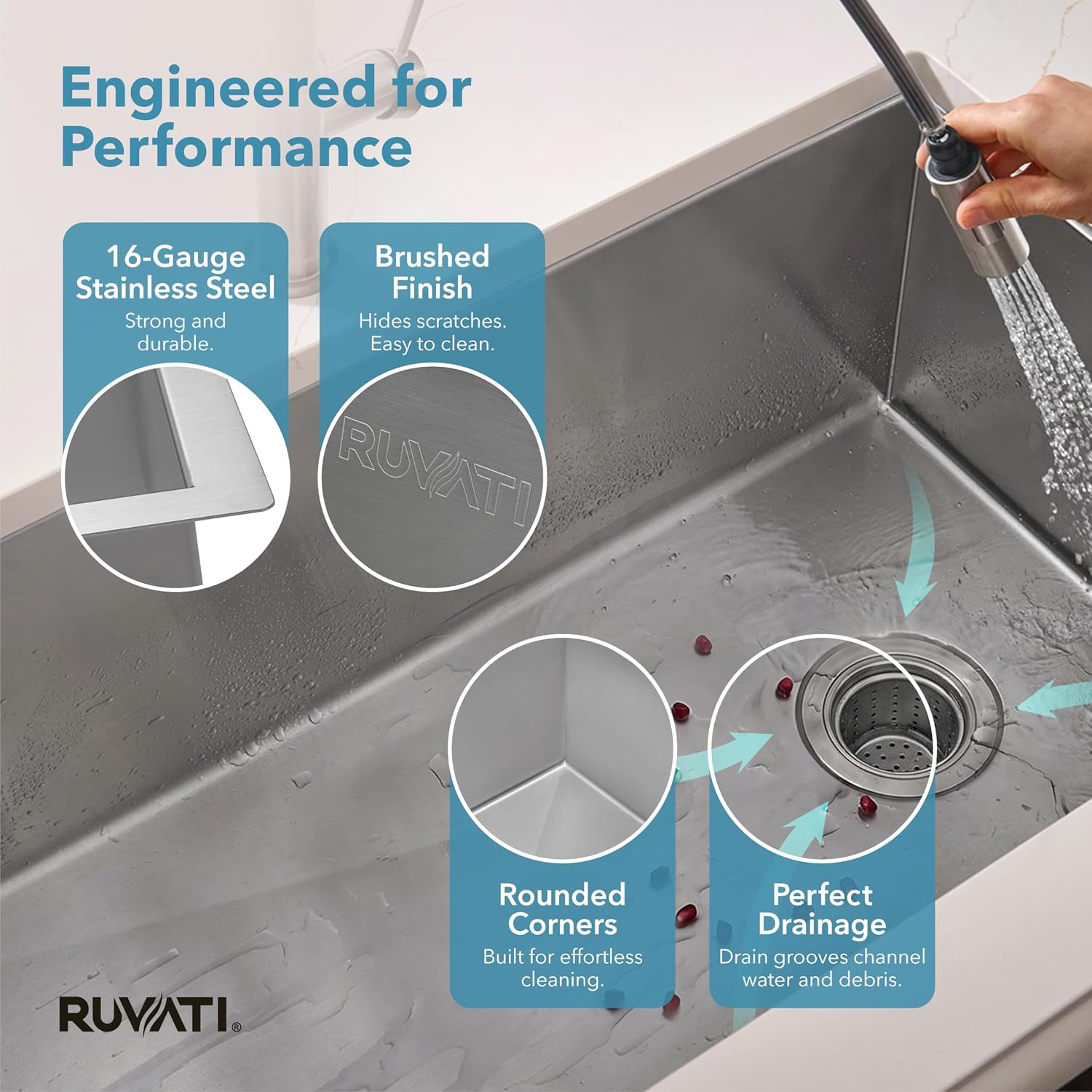 Ruvati 36-inch Slope Bottom Offset Drain Reversible Kitchen Sink Undermount 16 Gauge Stainless Steel - RVH7497