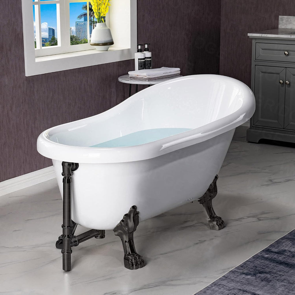 WOODBRIDGE 54' Heavy Duty Acrylic Slipper Clawfoot Bath Tub with ORB Feet + ORB Drain &Overflow