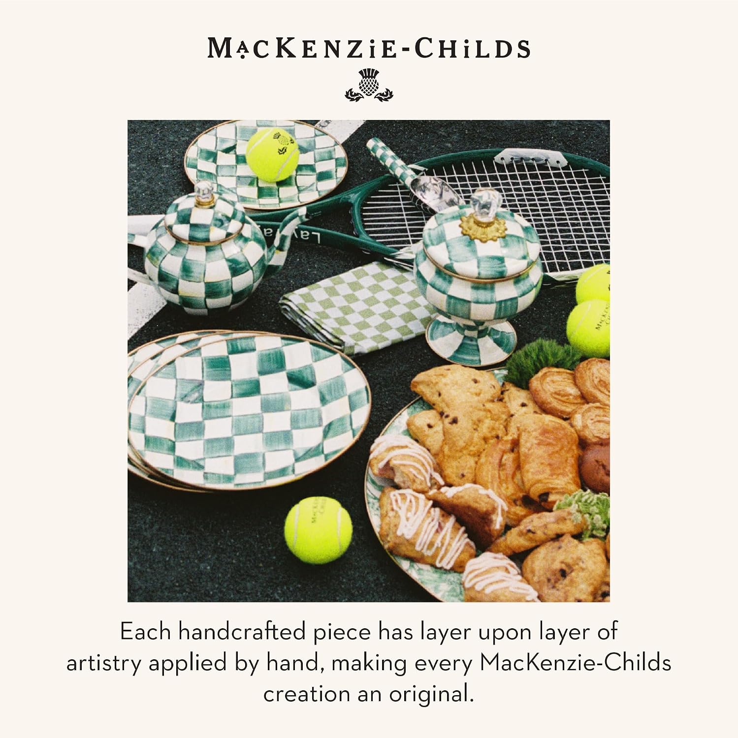 MACKENZIE-CHILDS Enamel Curiosity Pot, Decorative Container for Home Decor, Green-and-White Emerald Check