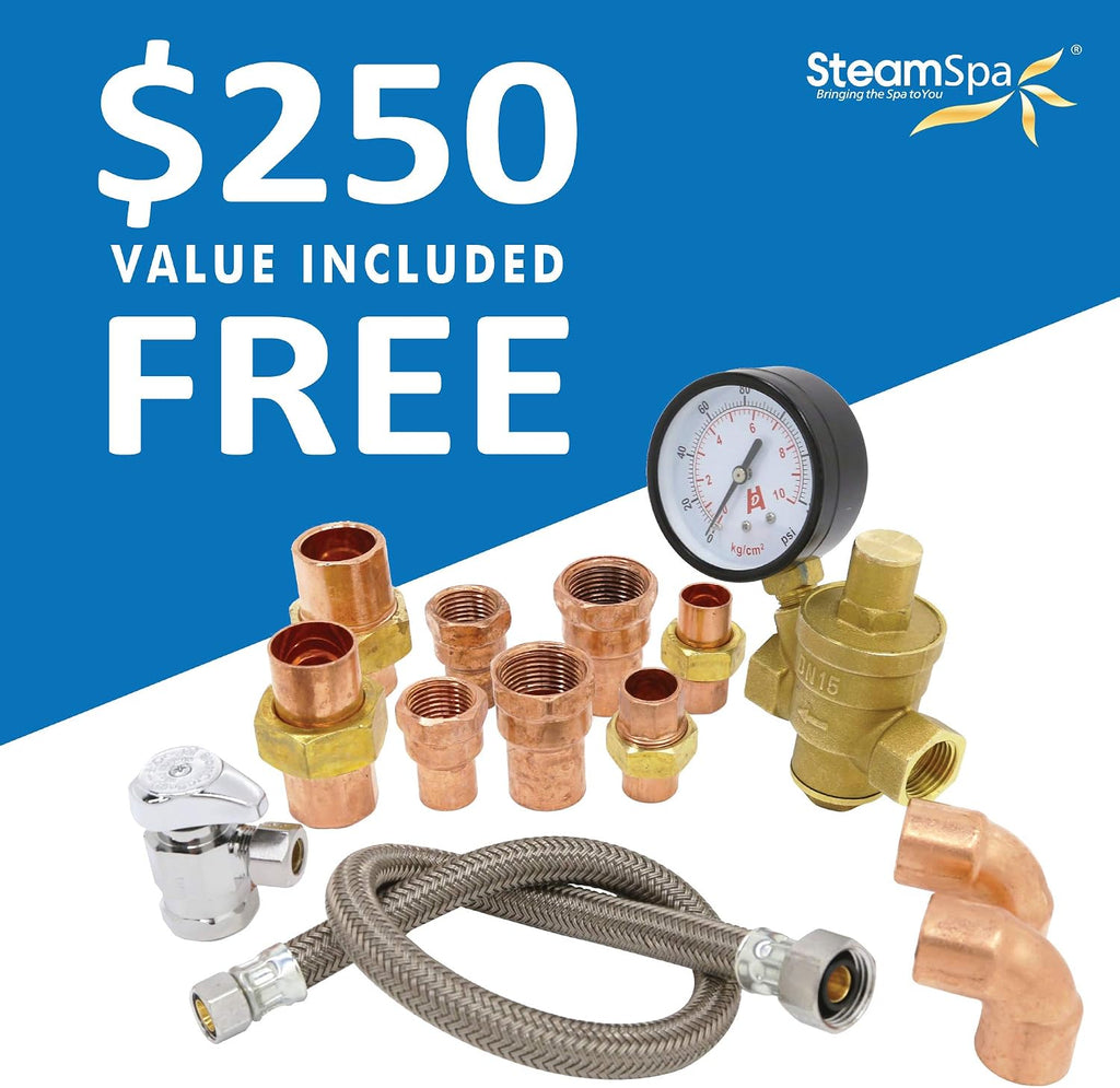 4.5kW Steam Sauna Generator Premium Bundle 240V Steam Generator with Touch Pad Control, Steamheads, Pressure Relief Valve, Built-in Auto Drain and Plumber Quick Install Kit PRT450CH-A