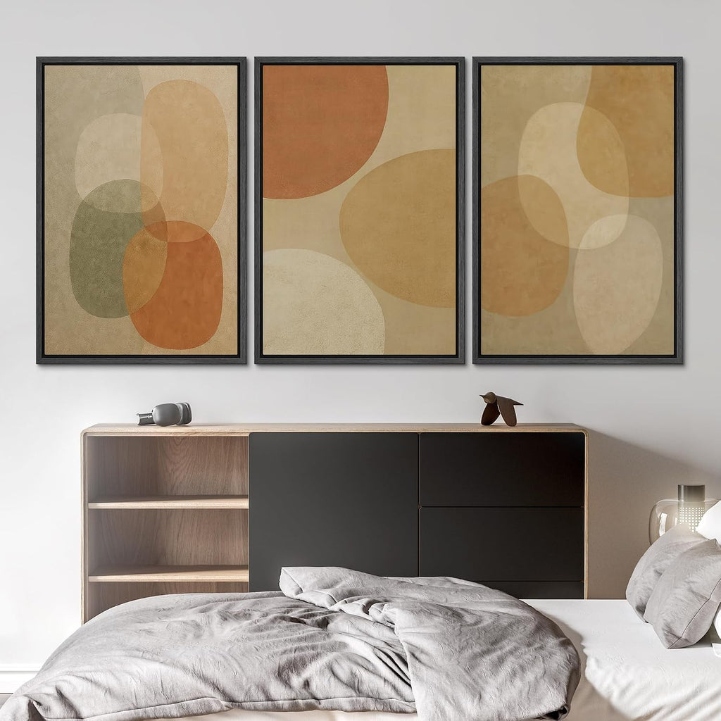 SIGNLEADER Framed Canvas Print Wall Art Set Boho Neutral Abstract Shapes Illustrations Modern Art Boho Decorative for Living Room, Bedroom, Office - 24'x36'x3 BLACK