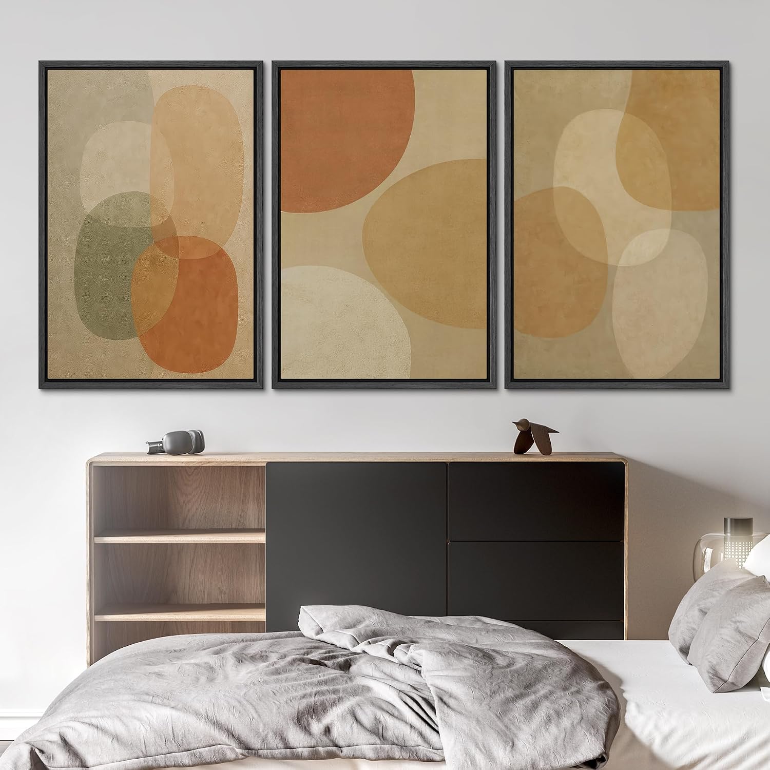 SIGNLEADER Framed Canvas Print Wall Art Set Boho Neutral Abstract Shapes Illustrations Modern Art Boho Decorative for Living Room, Bedroom, Office - 24'x36'x3 BLACK