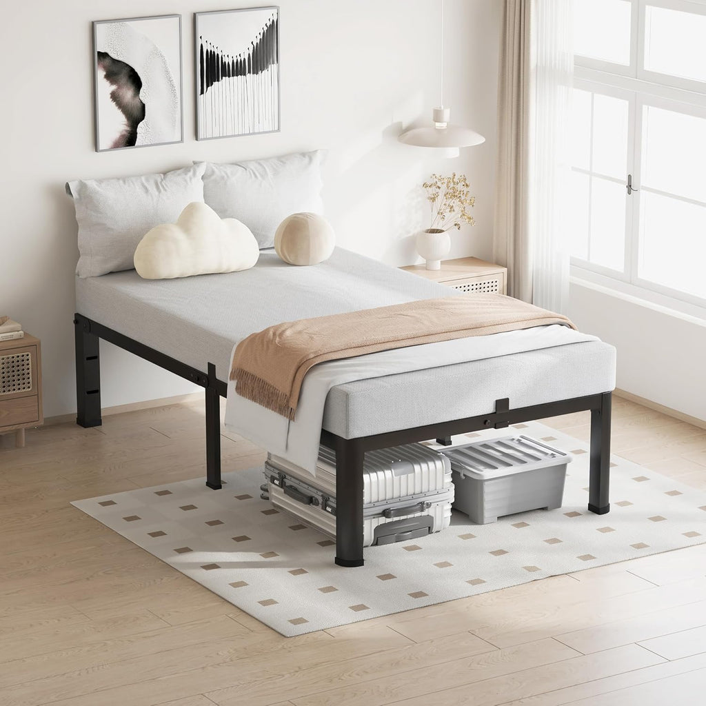 VIPSHOW 18 Inch Twin XL Bed Frame, 3500Lbs Heavy Duty Metal Platform with Round Corner Legs Mattress Slide Stopper, Steel Slat Support No Box Spring Needed, Noise Free, Non-Slip, Easy Assembly