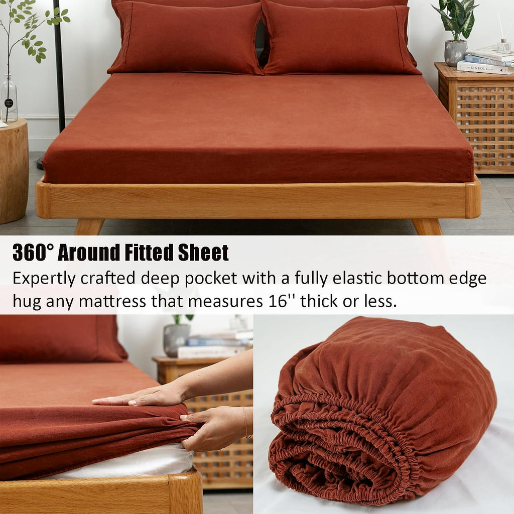 S VICTORY SYMBOL 100% Organic Linen Sheets Set Full Size-4 Pieces European Flax Linen Bed Sheets(1 Flat Sheet,1 Fitted Sheet,2 Pillowcases) GOTS Certified,Breathable Soft Durable-Burgundy