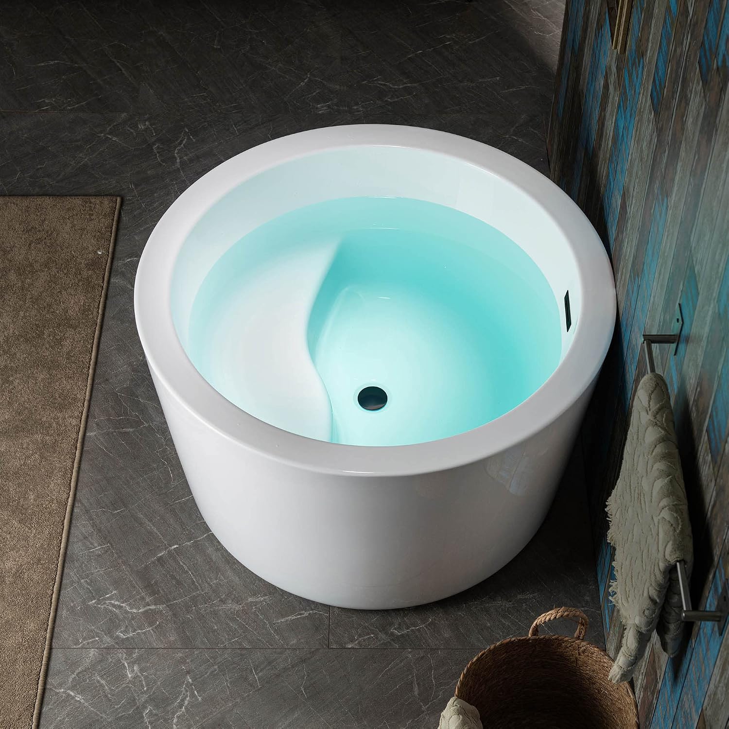 WOODBRIDGE 41' Acrylic Freestanding Bathtub Contemporary Soaking Tub, White Acrylic,Matte Black Drain/Overflow