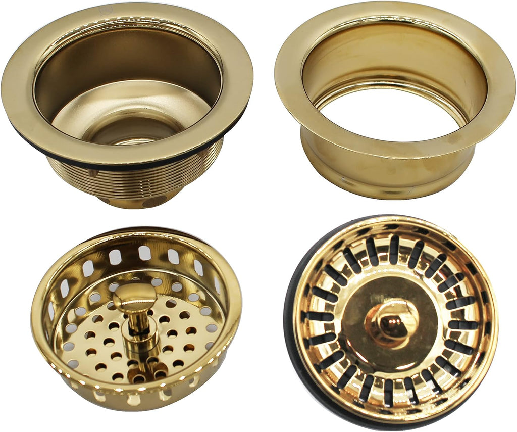 Westbrass CO2165S-01 COMBO PACK 3-1/2' Post Style Large Kitchen Sink Basket Strainer and Waste Disposal Drain Flange with Basket Strainer, Polished Brass