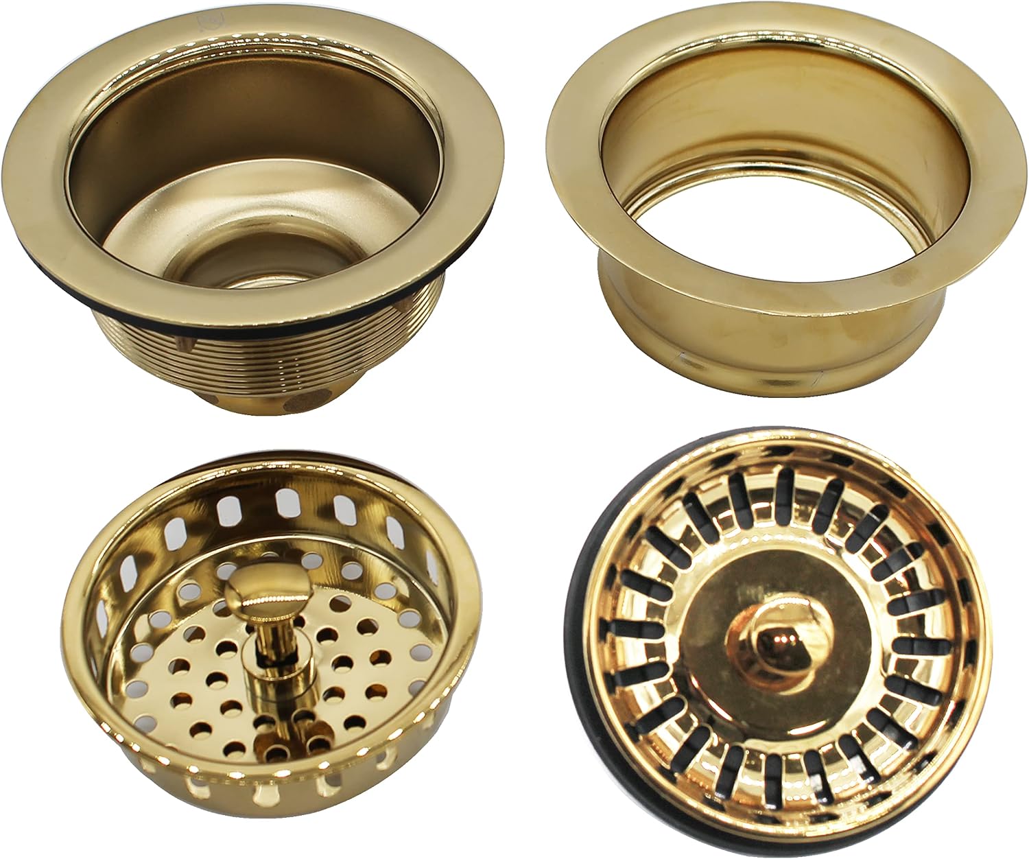 Westbrass CO2165S-01 COMBO PACK 3-1/2' Post Style Large Kitchen Sink Basket Strainer and Waste Disposal Drain Flange with Basket Strainer, Polished Brass