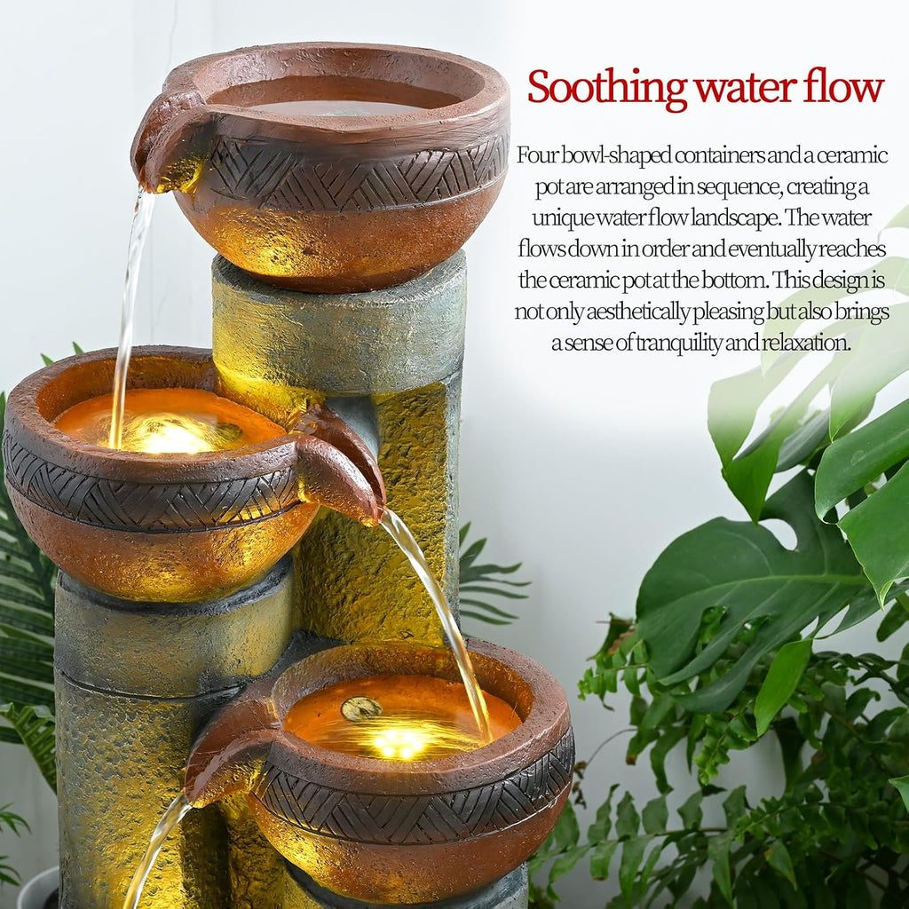 39.7''H 5-Tier Relaxing Outdoor Indoor Garden Water Fountain Decor - for Contemporary Design for Garden, Patio, Deck, Porch, Backyard and Home Art Decor Brown