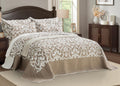 Chezmoi Collection Oversized Bedspread 128x120, Jacquard Matelasse Floral Damask Design, 5-Piece Lightweight Reversible Microfiber Coverlet Set Textured Dot Border, Super King, Taupe/White