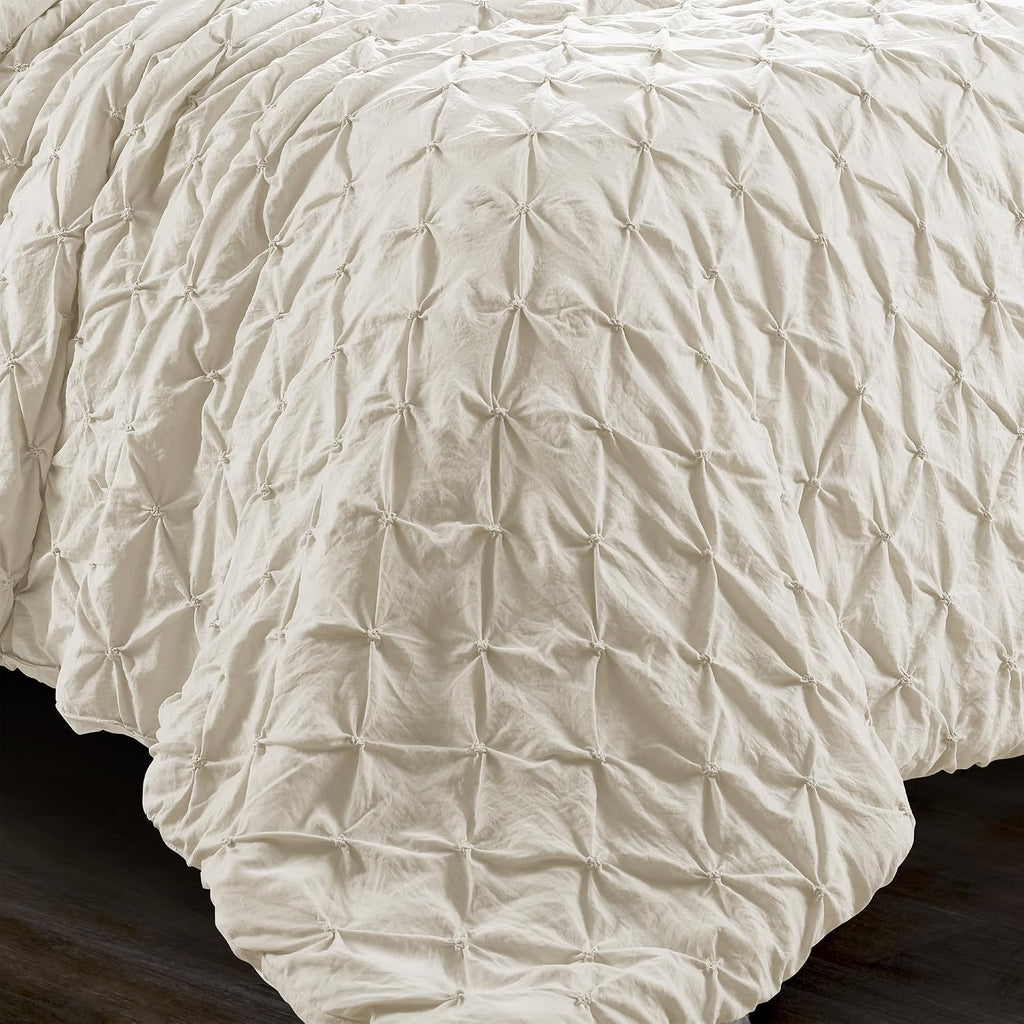 Lush Decor Ravello Pintuck Comforter Set - Luxe 5 Piece Textured Bedding Set - Traditional Glam & Farmhouse Inspired Bedroom Decor - Full/ Queen, Ivory
