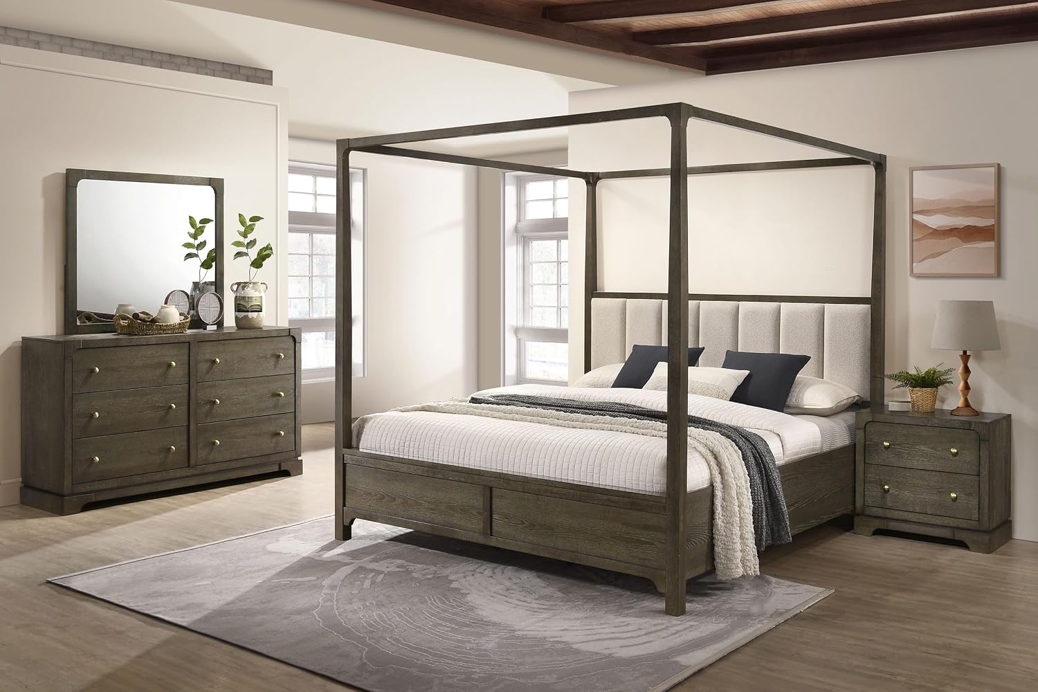 Coaster Home Furnishings Gran Park Modern Classic 4-Piece Bedroom Set Queen Size Canopy Bed Frame 80-inch Headboard Dark Cocoa 224931Q-S4
