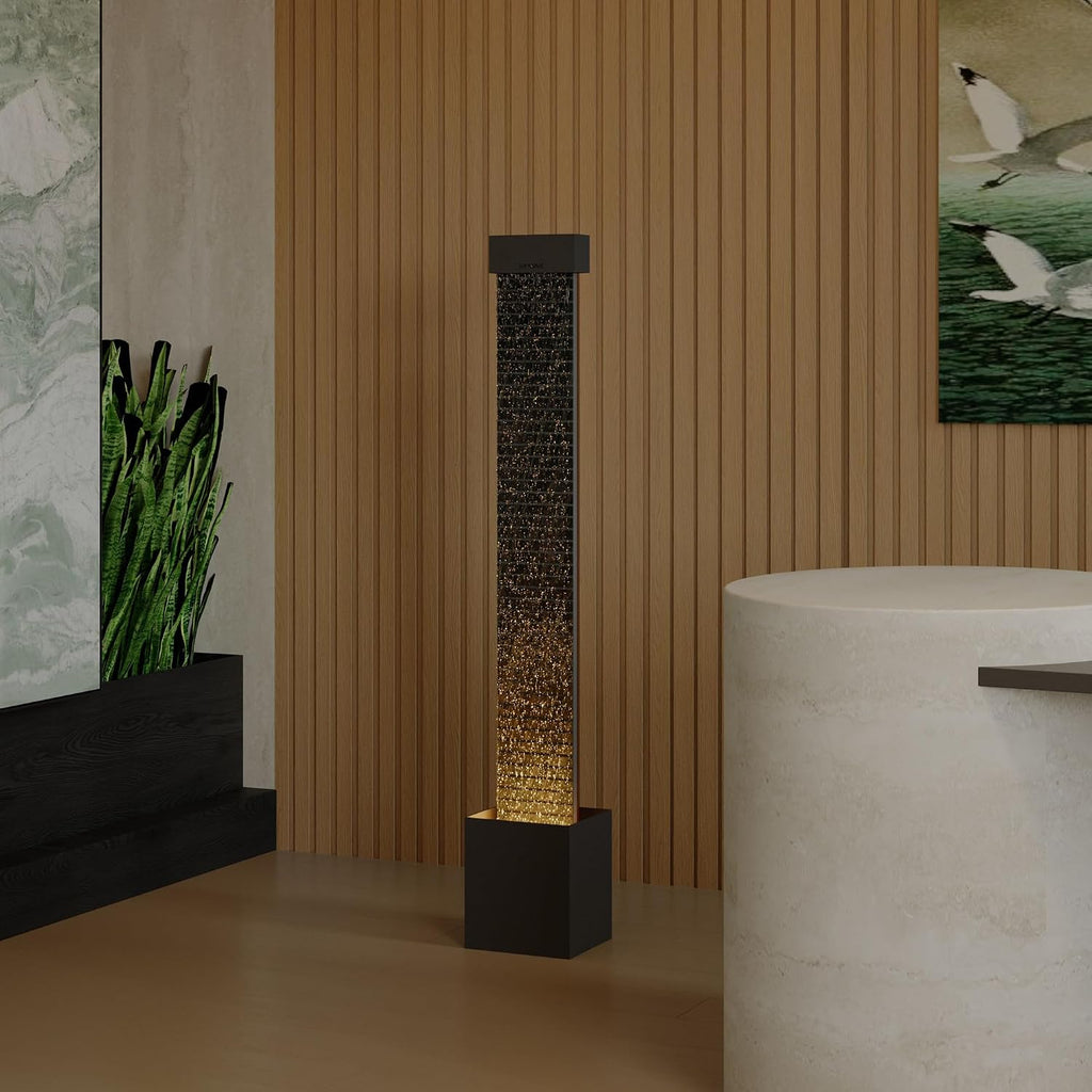 EIYAM 59.8' Indoor Waterfall Fountain, Natural Slate Stone Floor Standing Water Feature with LED Light, Modern Large Fountain for Home, Office, Entryway Decor