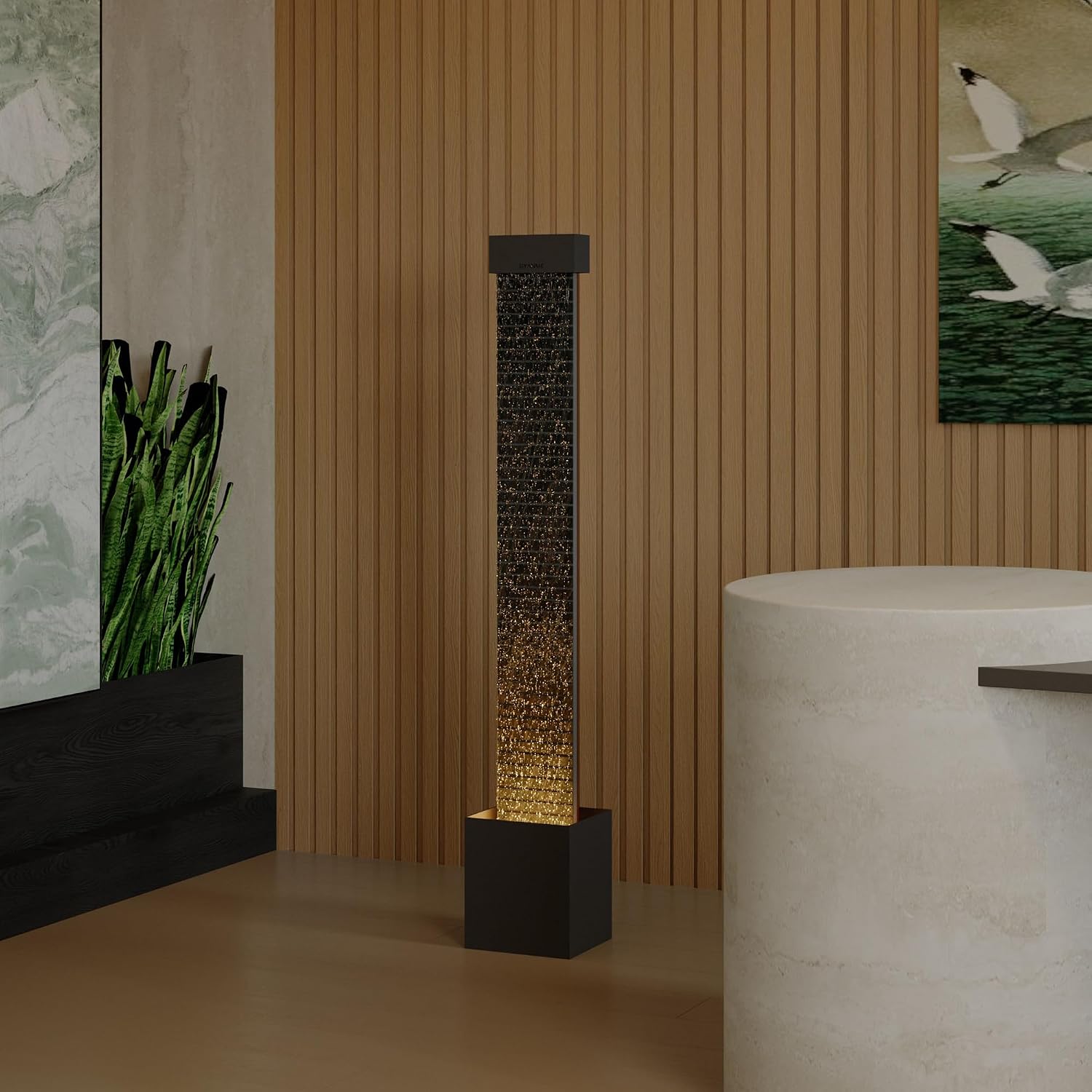 EIYAM 59.8' Indoor Waterfall Fountain, Natural Slate Stone Floor Standing Water Feature with LED Light, Modern Large Fountain for Home, Office, Entryway Decor