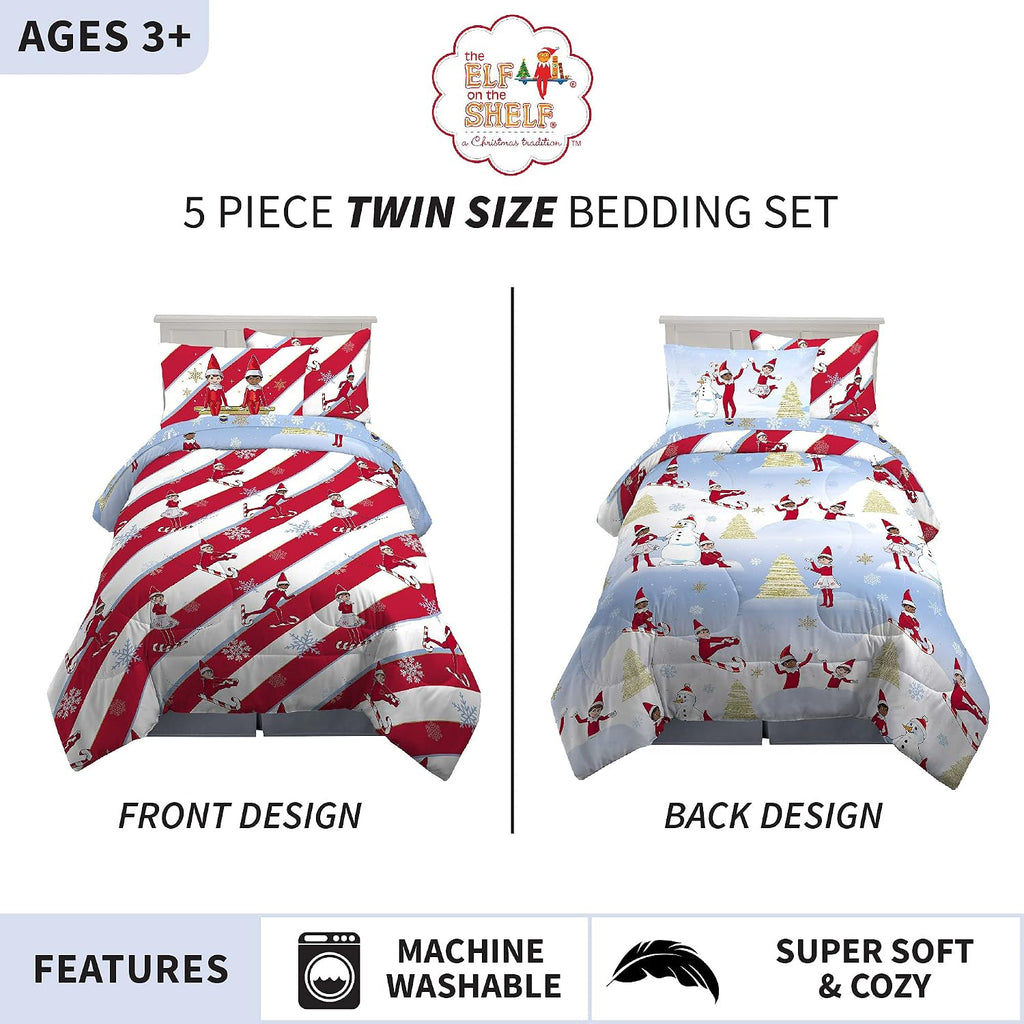 Franco Kids Bedding Soft Comforter and Sheet Set with Sham, 5 Piece Twin Size, Elf on the Shelf