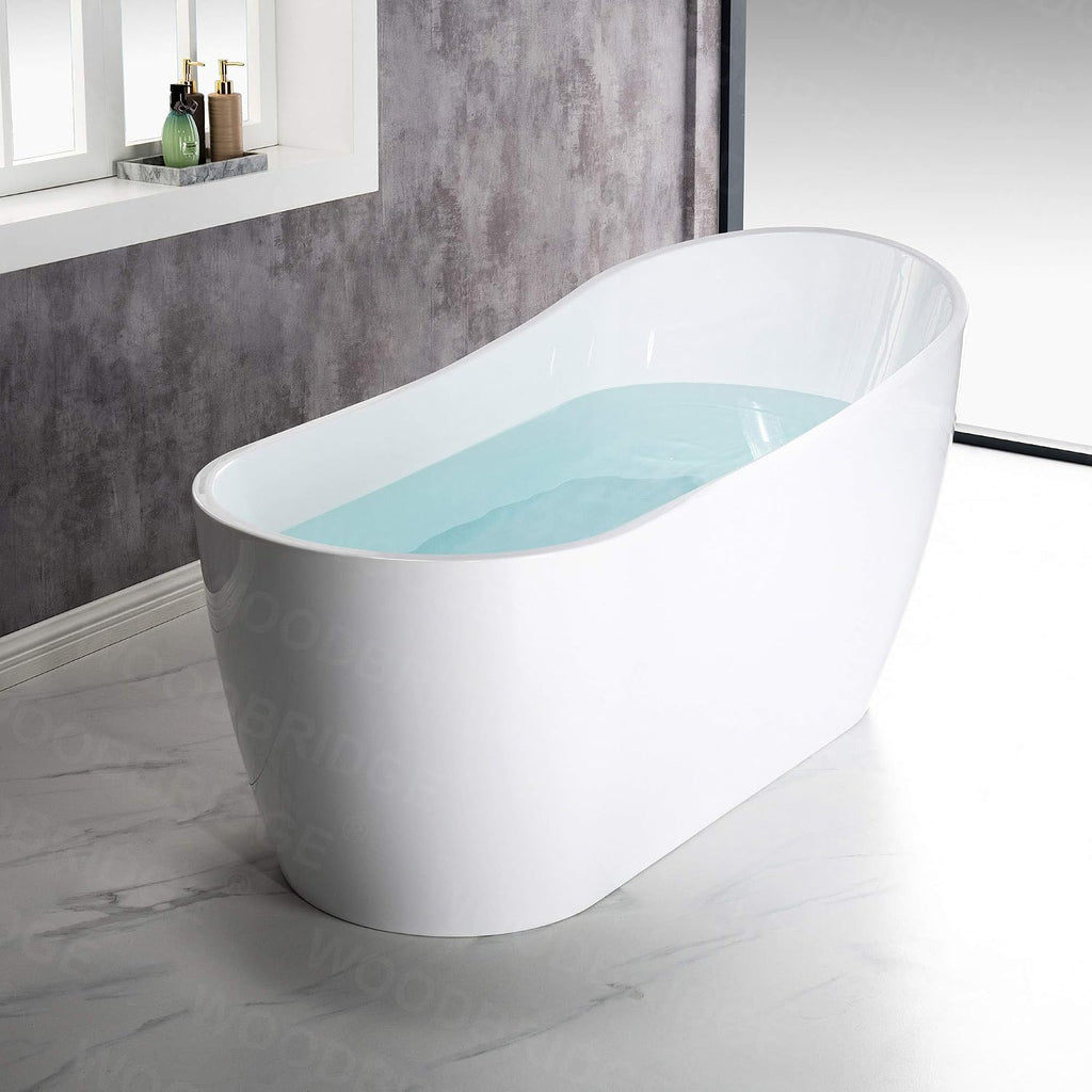 WOODBRIDGE 67'Freestanding White Acylic Soaking Bathtub with Brushed Nickel Drain and Overflow,BTA1508 -B/N-Drain &O