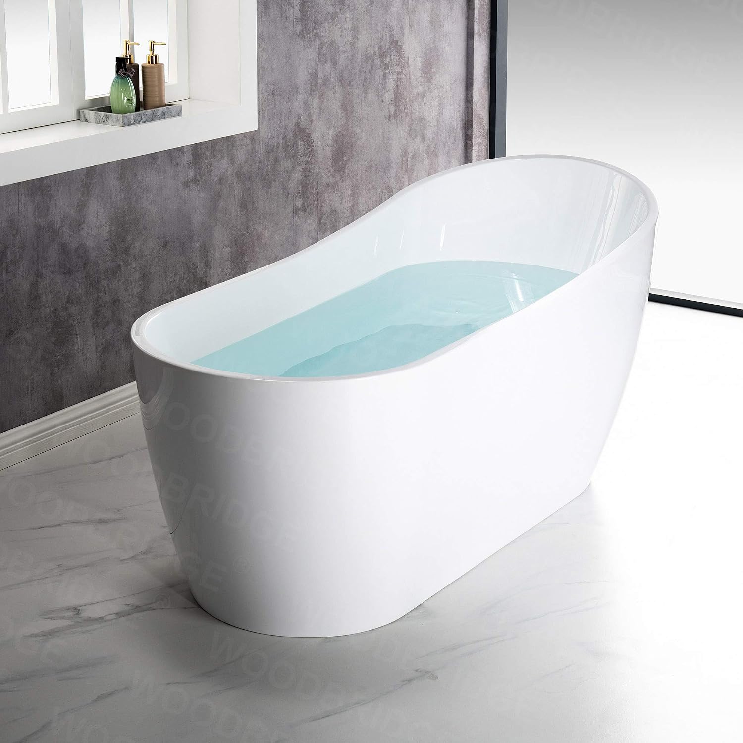WOODBRIDGE 67'Freestanding White Acylic Soaking Bathtub with Brushed Nickel Drain and Overflow,BTA1508 -B/N-Drain &O