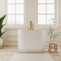 SJ Star&Jane Solid Surface Japanese Soaking Tub, 39' Small Freestanding Bathtub, Stone Resin Deep Soak Stand Alone Tub for Small Bathroom, Matte White Compact Modern Bath Tub