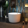 WOODBRIDGE 41' Acrylic Freestanding Round Contemporary Soaking Tub with Pre-molded Seat and Brushed Gold Overflow and Drain Option, White