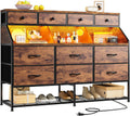 EnHomee Dresser for Bedroom with 10 Drawers & Shoe Rack Fabric Dressers & Chests of Drawers with LED Lights and Power Outlets Bedroom Dresser for Entryway, Hallway (Rustic Brown)
