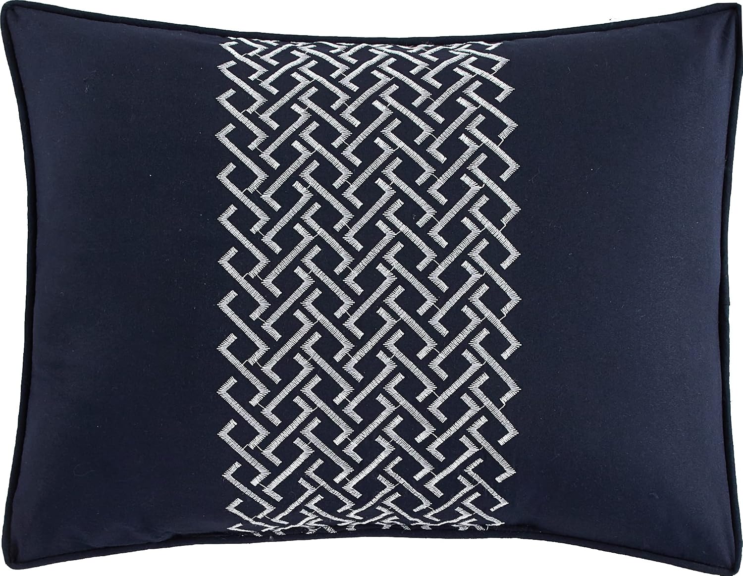 Grand Avenue Navy Damask Patchwork Comforter Sets King Size Bed, 7 Piece, Chain Stitching Embroidery Ultra Soft, Premium Microfiber, All Season