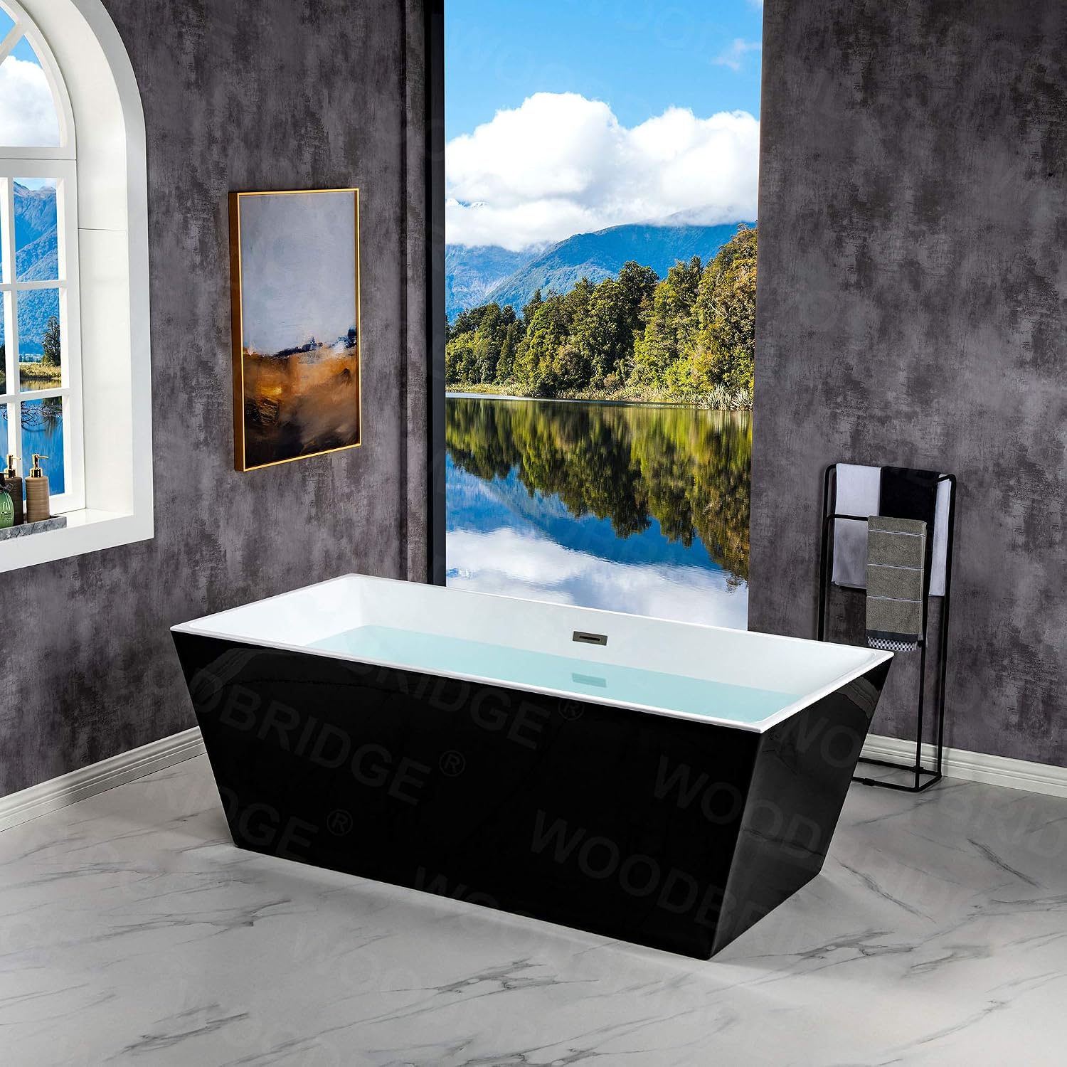 WOODBRIDGE 67' Acrylic Freestanding Bathtub Contemporary Soaking Tub, Black Acrylic (Brushed Nickel Drain/Overflow),B1812 Black -B/N-Drain &O
