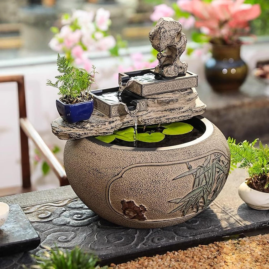 GLigeT Tabletop Fountain Chinese Style Financial Attraction, Flowing Water Decoration, Home, Porch, Living Room, Desktop, Office, Circular Fountain, Landscape Water Fountain Decor