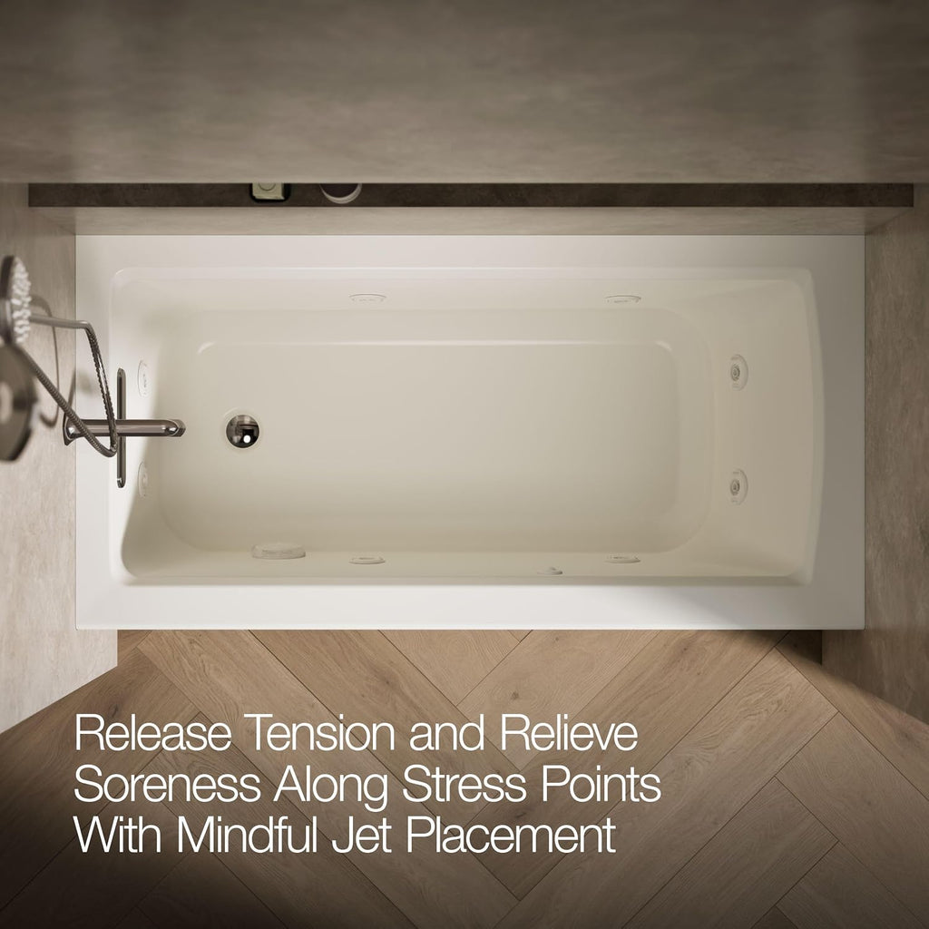 KOHLER K-1947-LA-96 Archer 60' x 30' Alcove Whirlpool with Integral Apron, Tile Flange and Left-Hand Drain, Biscuit
