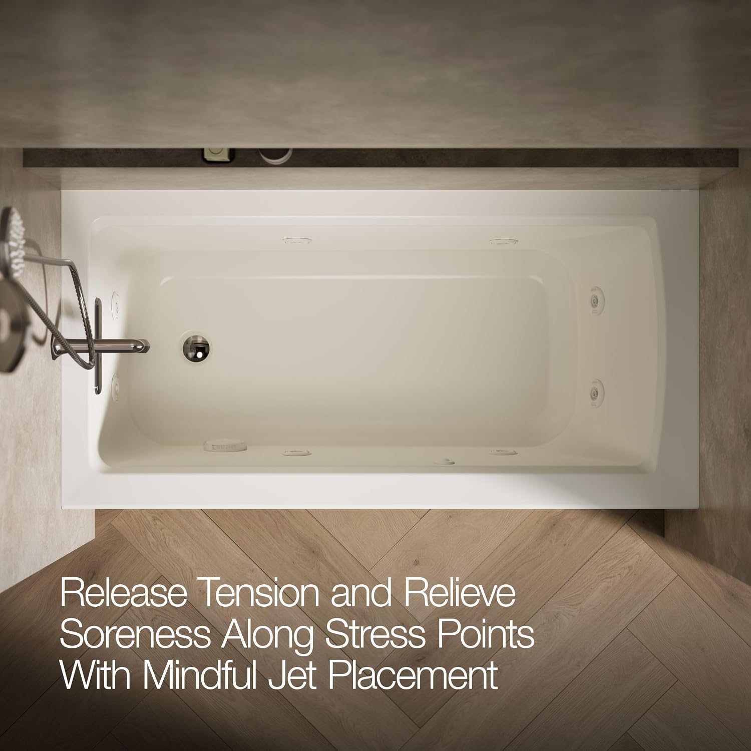 KOHLER K-1947-LA-96 Archer 60' x 30' Alcove Whirlpool with Integral Apron, Tile Flange and Left-Hand Drain, Biscuit