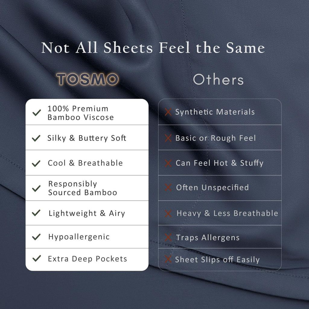 TOSMO Luxury Cooling Sheet Set | 100% Viscose from Organically Grown Bamboo | FSC® Certified | Queen Size | 18' Deep Pockets | Silky Soft Natural Bedding for Hot Sleeper [Slate]