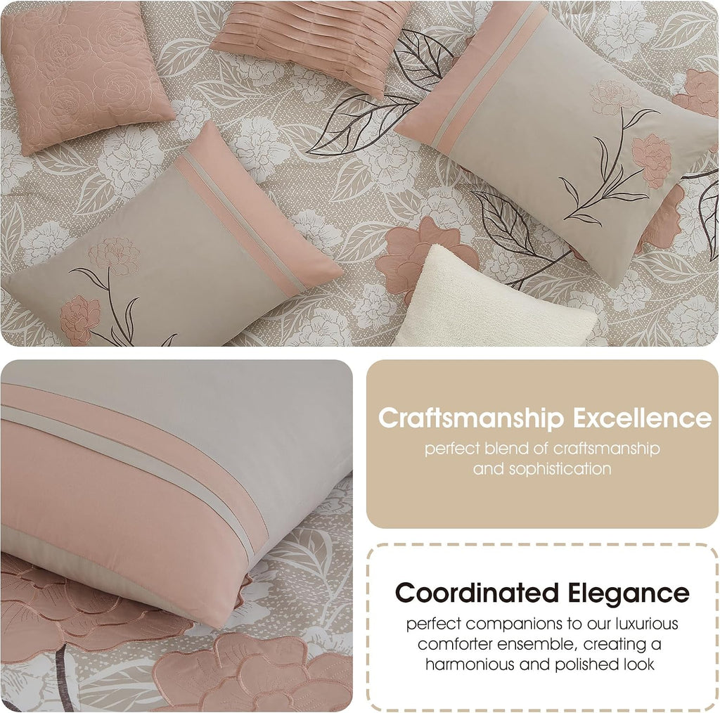 Grand Avenue Blush Bed Sets Queen with Comforter, 7 Piece, Bedding Comforters & Sets, Pillow Shams Bedskirt, Floral Comforters, Home Decor