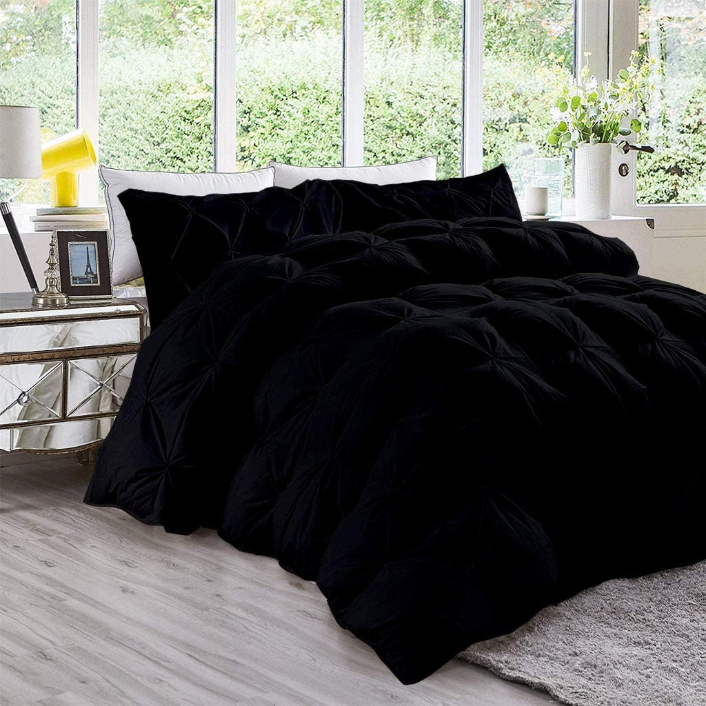 Pinch Pleated Black 5 Piece Soft 500 GSM California Queen Size Comforter Set (Comforter + 4 Pillowcases) 1000 Series Egyptian Cotton Comforter Set
