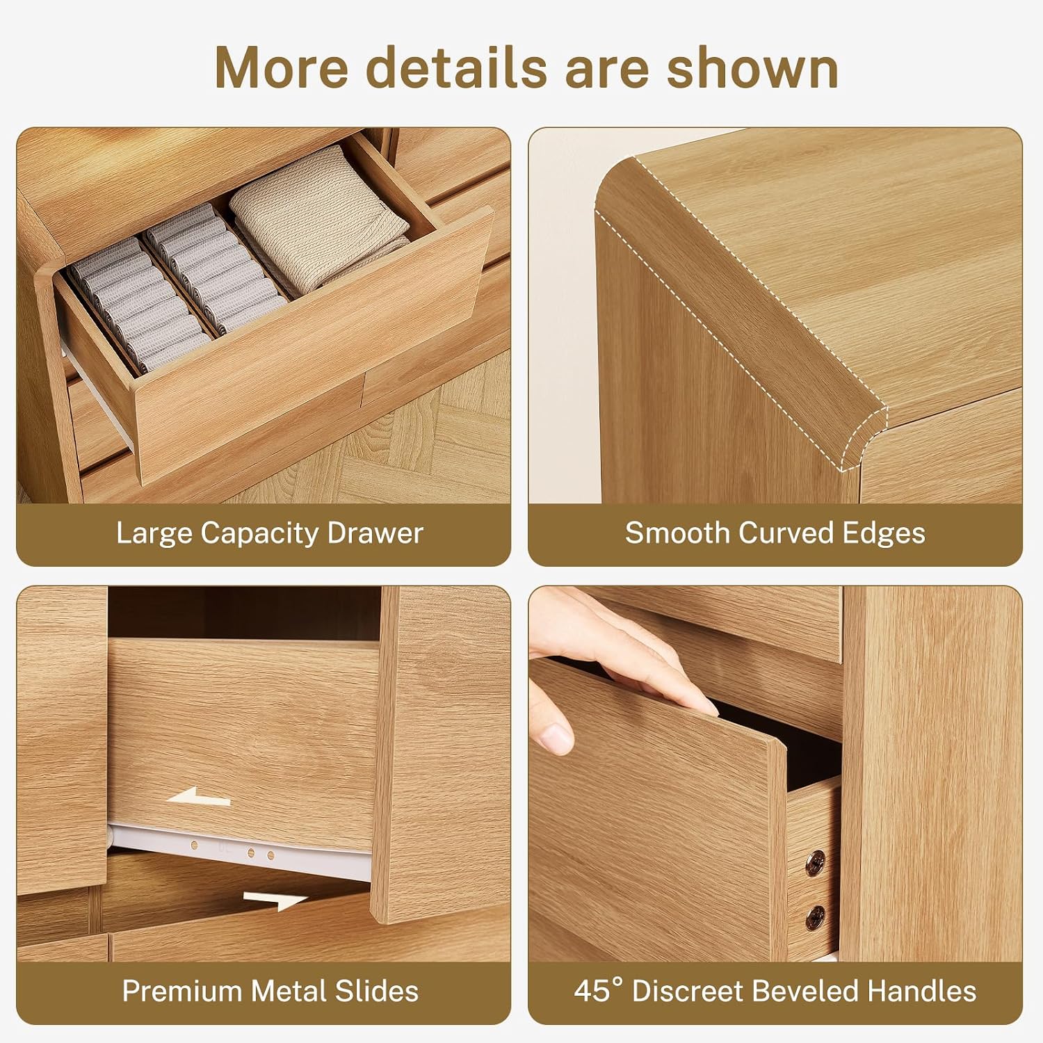 TEENFON 9 Drawer Dresser for Bedroom, 63' Wide Dressers & Chest of Drawers with Curved Profile Design, Wood Closet Storage Dressers Organizer for Bedroom, Living Room, Natural