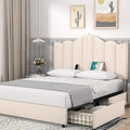 VECELO Full Size Platform Bed Frame with Type-C & USB Charging Stations/4 Storage Drawers, Upholstered Adjustable Headboard, Strong Wooden Slats Support, No Box Spring Needed, Easy Assembly