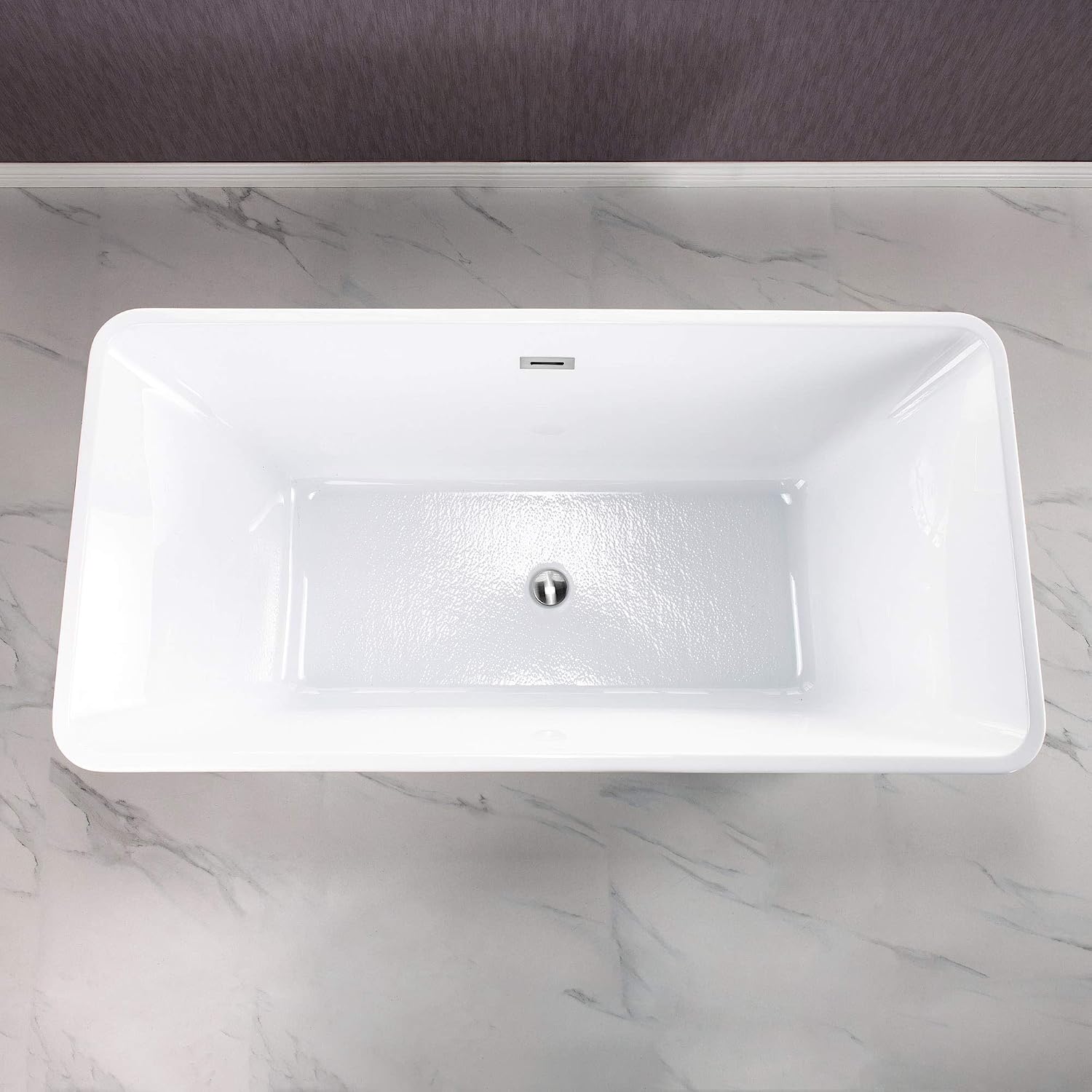 WOODBRIDGE 59' Freestanding White Acylic Soaking Bathtub with Brushed Nickel Drain and Overflow,BTS1509-B/N-Drain&O