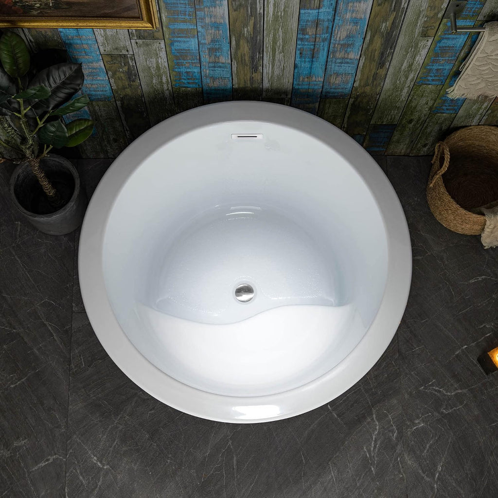 WOODBRIDGE 41' Acrylic Freestanding Round Contemporary Soaking Tub with Pre-molded Seat and Chrome Overflow and Drain Option, White