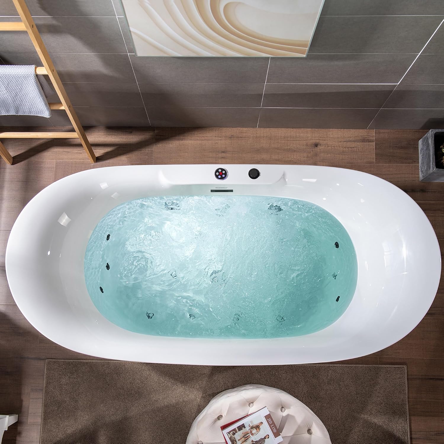 WOODBRIDGE 72' x 35-3/8' Whirlpool Water Jetted and Air Bubble Freestanding Heated Soaking Combination Bathtub with LED control panel,Matte Black drain and overflow,BM-400