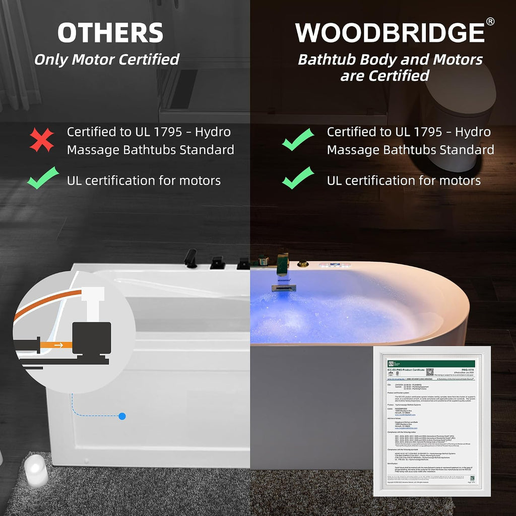 WOODBRIDGE 59' x 31-1/2' Whirlpool and Air Bath Heated Soaking Combination Tub with Adjustable Speed Air Blower, Faucet and Display Control Panel, Brushed Gold Finish Trim and Drain Kit,BG100+F0045BG
