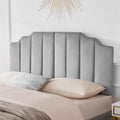 Huatean Home Velvet Upholstered Headboard Queen, Tufted Headboard, Elegantly Curved headboard only, Soft Padded headboards Queen Size, Modern Vertical Channel Design Head Board, Soft Grey