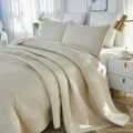 Brandream Beige Palm Stitch Quilt Set 100% Cotton King Size Luxury Embroidered Palm Leaf Bedding, Premium Hand-Stitched Tropical Quilt Set 3-Piece