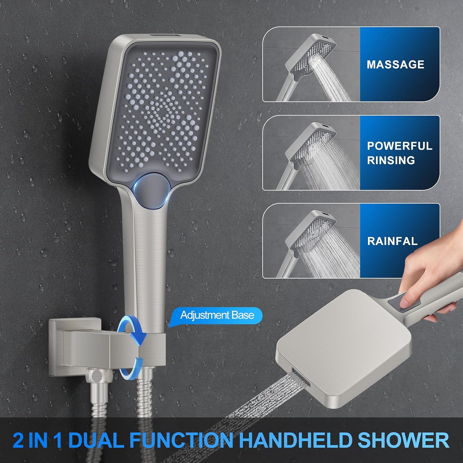 Shower Faucet Set, 12' Ceiling Mount Rainfall Shower System with 2 Rain Shower Head and Multi-function Handheld Head Push Button Diverter Shower Faucet Trim Kit (12', Brushed Nickel)