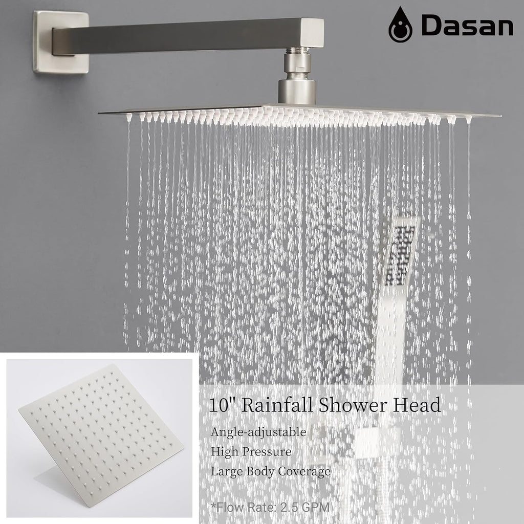 DASAN Tub Shower Faucets Sets Complete Brushed Nickel Bathtub Shower System with Waterfall Tub Spout, Bathtub Faucet Set Tub and Shower Faucet Combo Trim Kit with Valve, DA-SS04BN-S10W