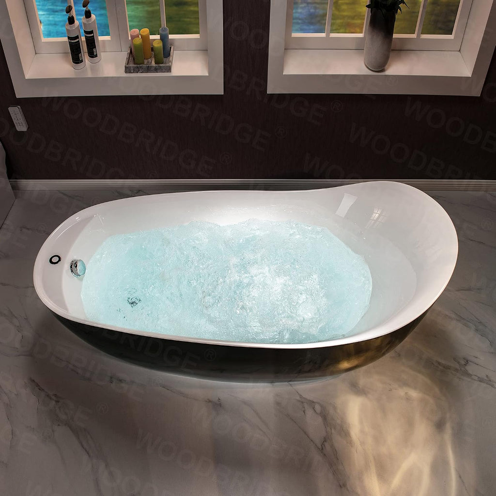 WOODBRIDGE 67' Air Bubble Freestanding Bathtub with Chrome Overflow and Drain,Black Air Bubble Tub