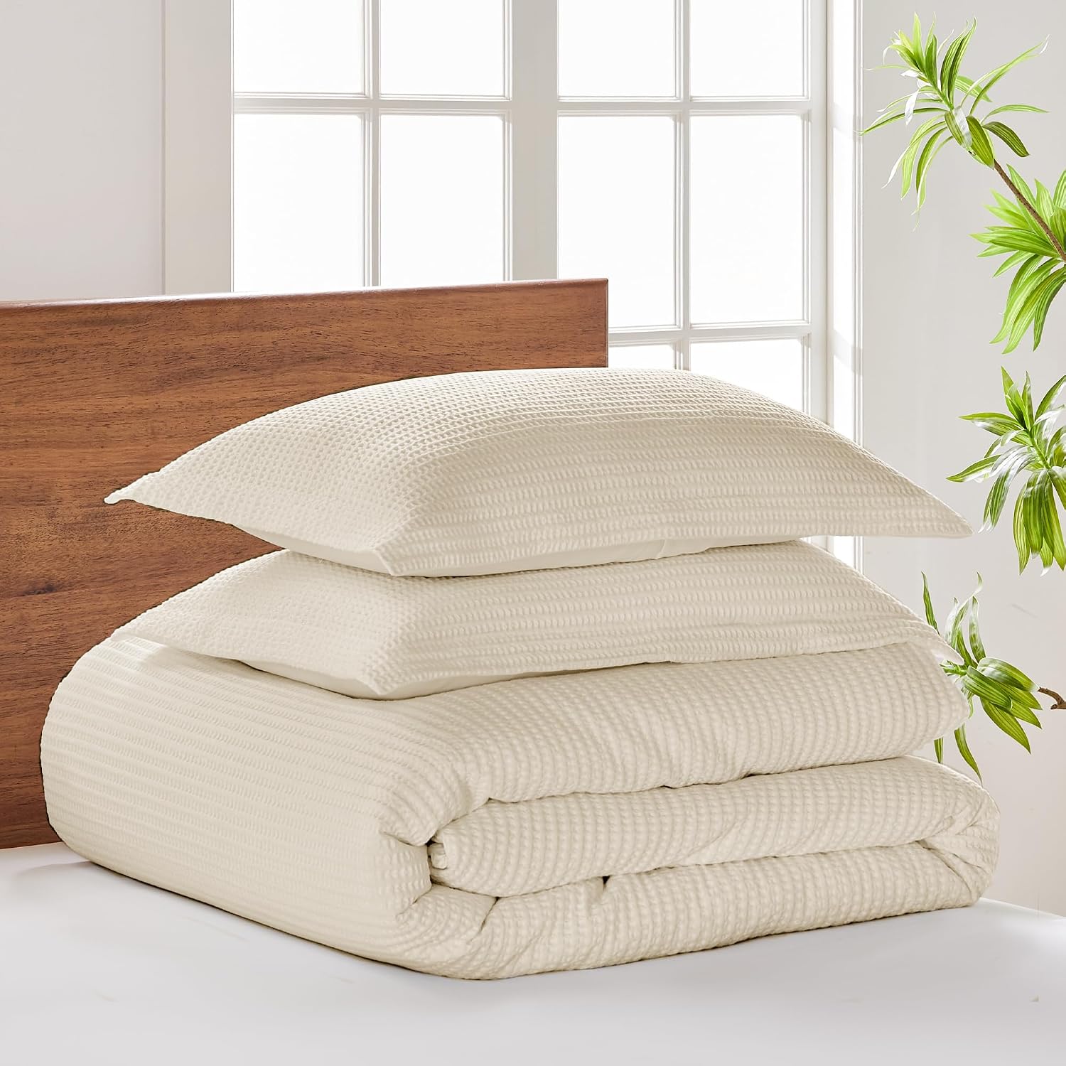 Levtex Home Cloud Waffle Twin/Twin XL Comforter Set (68x88in) with 1 Pillow Sham (26x20in) - Solid Waffle Cotton Texture - Undyed Cream - 100% Cotton Twin Size Comforter Set - Soft, Pre-Washed