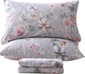 QSH Gray Floral Sheets Queen Size，Egyptian Cotton Sheets Queen Size Set Luxury Silk Feel Flowers Botanical Pattern Printed Bedding Sheet Extra Soft and Breathable 17.5' Deep Pockets Bed Sheet 4pcs