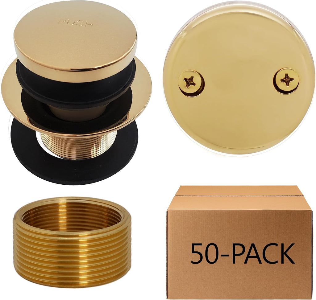 Westbrass D93K-01 Universal Fine or Coarse Thread Replacement Bathtub Tip-Toe Drain Plug with 2-Hole Faceplate, Polished Brass (50-Pack)