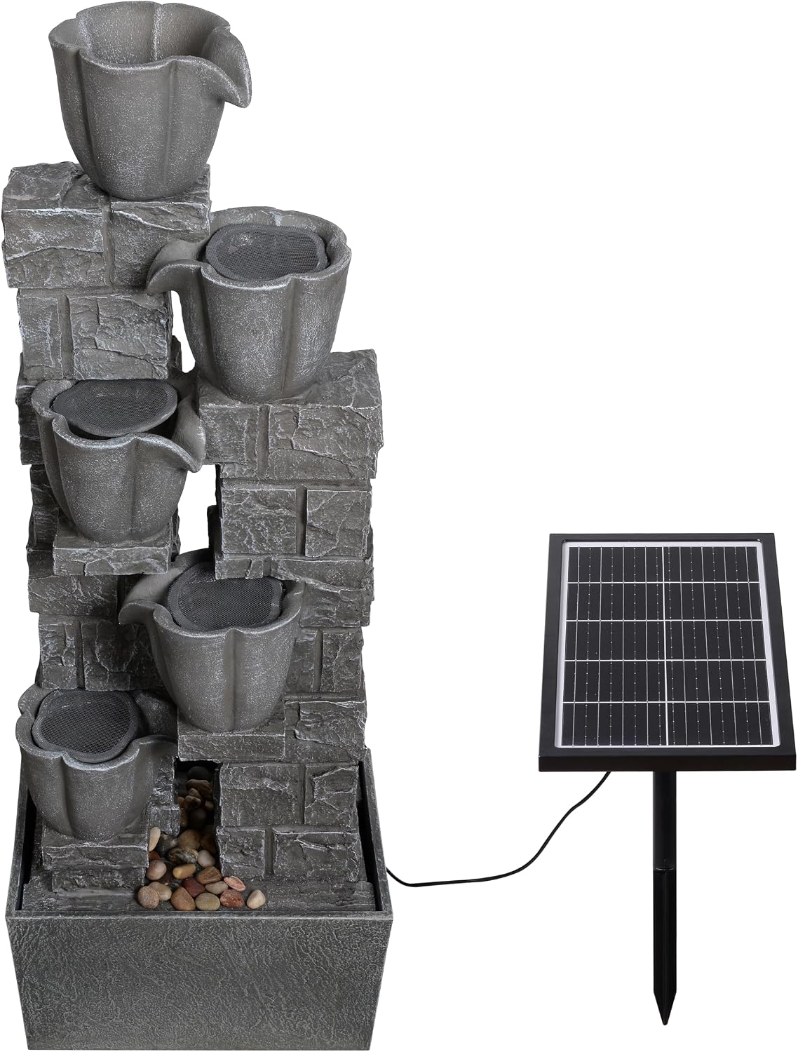 36.2'' Tall Solar Powered 4 Tiers Water Fountain, Floor-Standing Tulip Design Outdoor Waterfall Fountain, Natural Cascading Water Feature Decor for Garden, Backyard, Lawn, Yard Landscape